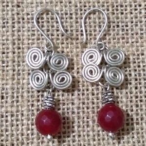 Red Onyx With Wire Wrap Artisan Handmade Earrings