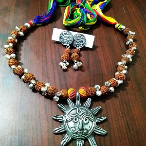 Oxidised Sun Tribal Dokra Necklace Set