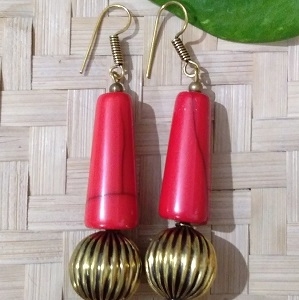 Gold-Tone Ball Red Resin Dangle Earrings For Girls and Women