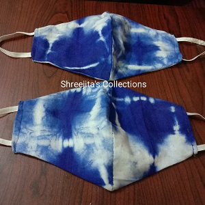 Cotton Indigo Shibori Tie Dyed Two Layered Face Mask (Set of 2)