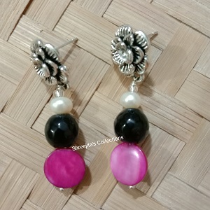 Black Agate Gemstone Handmade Pearl Fashionable Earrings