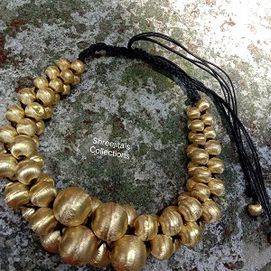 Gold-Tone Ball Cluster Handmade Cord Macrame Necklace For Women