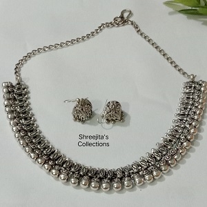 Oxidised Silver Neck Choker Set