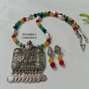 Multicolour Gemstone Handmade Deity Motif Necklace Set