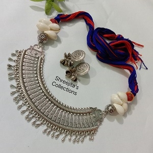Oxidised Silver Plated Choker Tribal Necklace Set