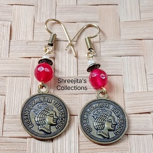 Red Onyx Gemstone Beaded Antique Golden Earrings