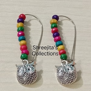 Multicoloured Wooden Beads Wise Owl Charm Boho Earrings