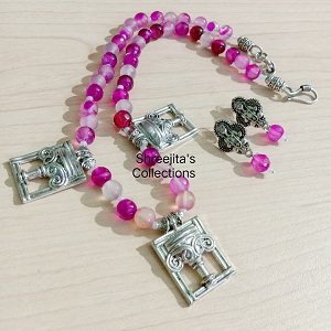 Pink Onyx Tribal Fashionable Handmade Gemstone Necklace Set