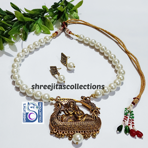 Ethnic Pearl Golden Deity Handmade Necklace Set