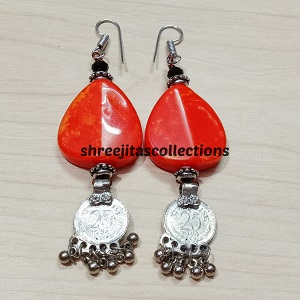 Oxidised Coin Handmade Tribal Resin Earrings