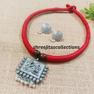Silver Handcrafted Choker Tribal Necklace Set 01