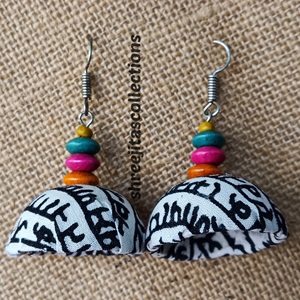 Fabric Jhumka With Multicoloured Wooden Beads Daily Wear Handmade Earrings
