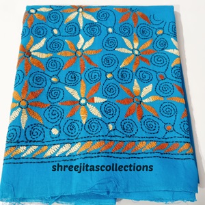 Sky Blue Kantha Stitch Cotton Blouse Piece