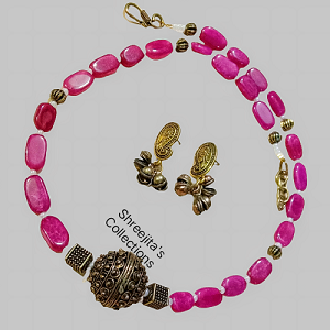 Ruby Gemstone Golden Ball Handmade Necklace Set