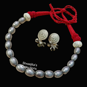Oxidised Tribal Handmade Red Thread Necklace