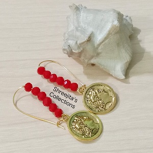 Daily Wear Red Crystal Golden Charm Fashionable Earrings